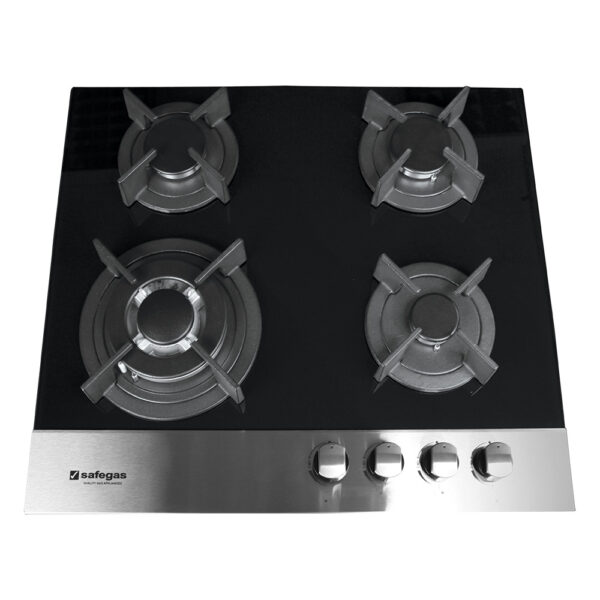Safegas Hob 4 Burner Glass / Brushed Stainless Steel 580mm x 510mm